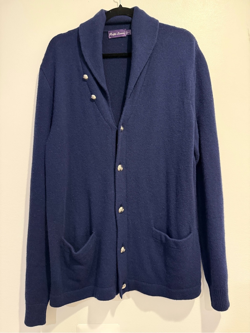 Ralph Lauren Purple Label 100% Cashmere Navy Button Up Sweater Jacket Blazer